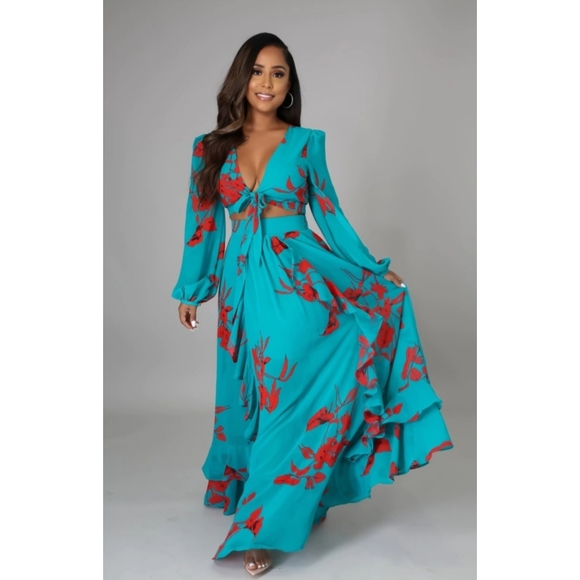 2pcs Long Sleeve Set Red & Blue Harper Skirt Set - Picture 1 of 4